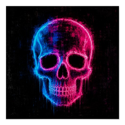 Neon-Schädel-Kunst Poster (Vorderseite)