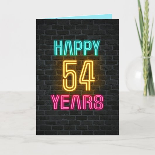 Neon-Schild auf Ziegelstein zum 54. Geburtstag Karte (Vorderseite)