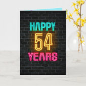 Neon-Schild auf Ziegelstein zum 54. Geburtstag Karte (Gelbe Blume)