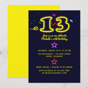 Neon-Schild Einladung zur dreizehnten Geburtstagsf