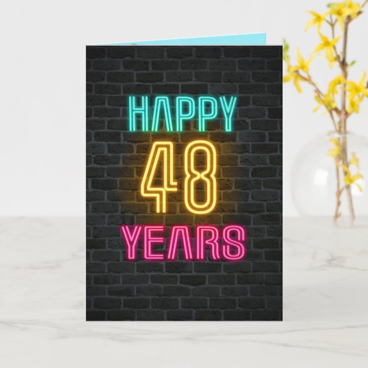 Neon-Schild für 48. Geburtstag Karte (Gelbe Blume)