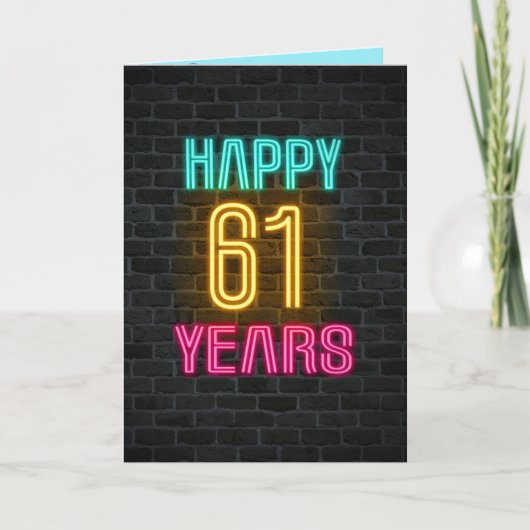 Neon-Schild für 61. Geburtstag Karte (Vorderseite)