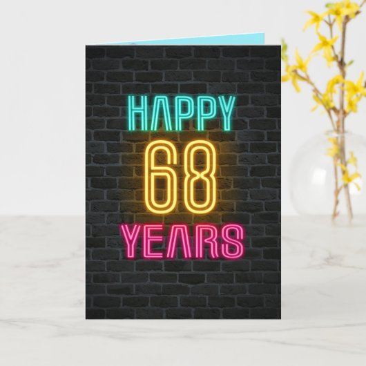 Neon-Schild für 68. Geburtstag Karte (Gelbe Blume)