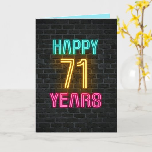 Neon-Schild für 71. Geburtstag Karte (Gelbe Blume)
