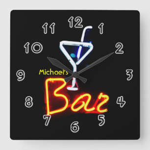 Neon-Schild Heimbar Personalized Quadratische Wanduhr