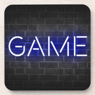 Neon-Schild mit Spiel auf Ziegelwand Getränkeuntersetzer