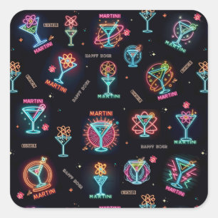 Neon-Schild Space Age Atomic Martini Cocktails Dru Quadratischer Aufkleber