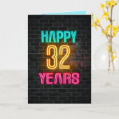 Neon-Schild zum 32. Geburtstag Karte (Gelbe Blume)