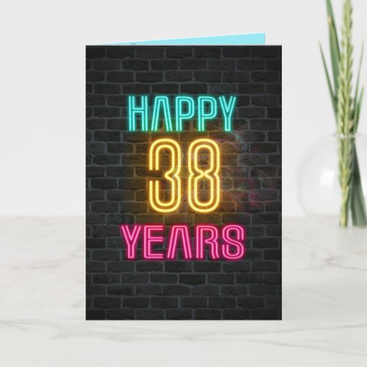 Neon-Schild zum 38. Geburtstag Karte (Vorderseite)