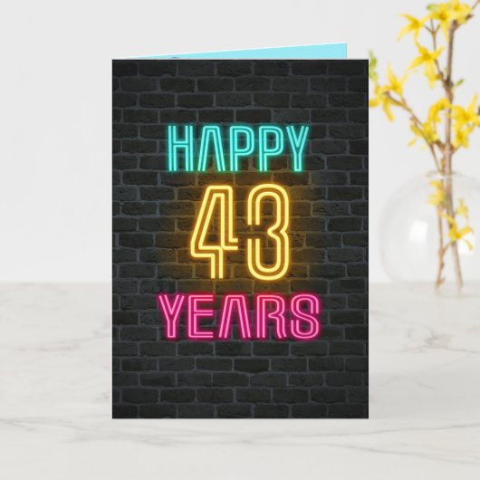 Neon-Schild zum 43. Geburtstag Karte (Gelbe Blume)