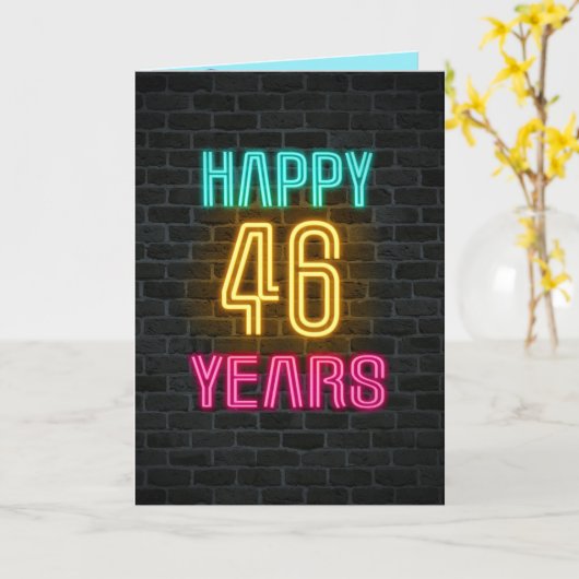 Neon-Schild zum 46. Geburtstag Karte (Gelbe Blume)
