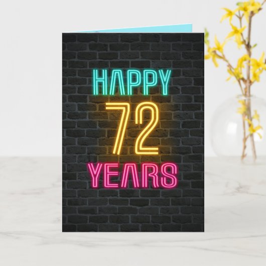 Neon-Schild zum 72. Geburtstag Karte (Gelbe Blume)