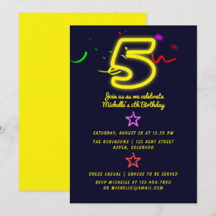 Neon-Schild zum fünften Geburtstag Einladung