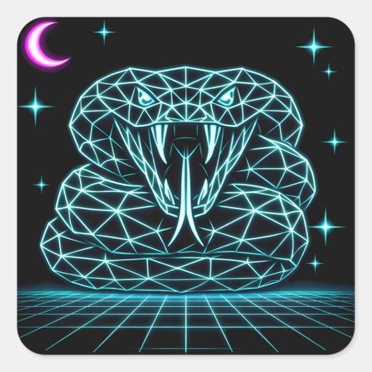 Neon-Schlangensynthwave - Retro-Viper-Strike Quadratischer Aufkleber (Vorderseite)