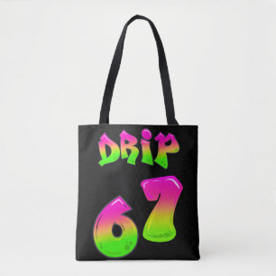 Neon-Schleim DRIP 67 Virales Meme Schwarze Tote Ba Tasche