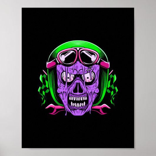 Neon-Schmelz-Zombie-Reiter-Schädel Poster (Vorne)