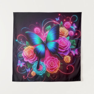 Neon Schmetterling & Rosen Wandteppich