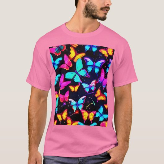 Neon-Schmetterlingsmuster T-Shirt (Vorderseite)
