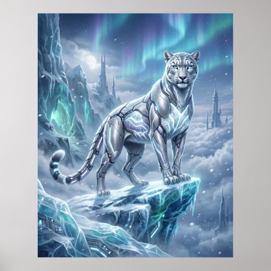 Neon-Schneeleopard-Gletscherspitze Poster (Vorne)