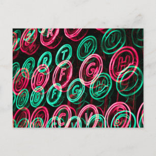 Neon-Schreibmaschinentasten Nahaufnahme Postkarte