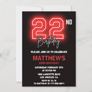 Neon-Schwarz-Einladung zum 22. Geburtstag Männer-G Einladung