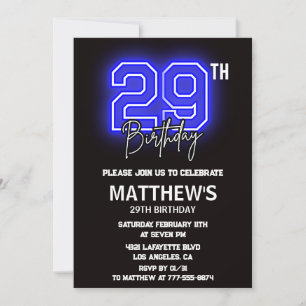 Neon-Schwarz Einladungen zum 29. Geburtstag Männer