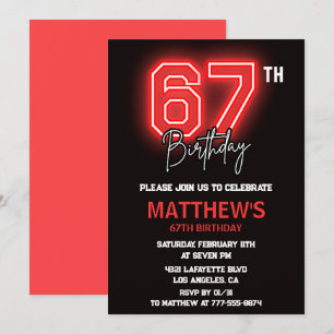 Neon Schwarz Rot Herren Sport 67. Geburtstag Einladung