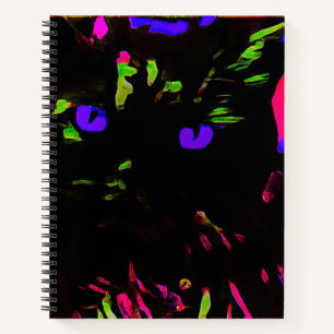 Neon-Schwarze Katze mit leuchtenden Augen Notizblock
