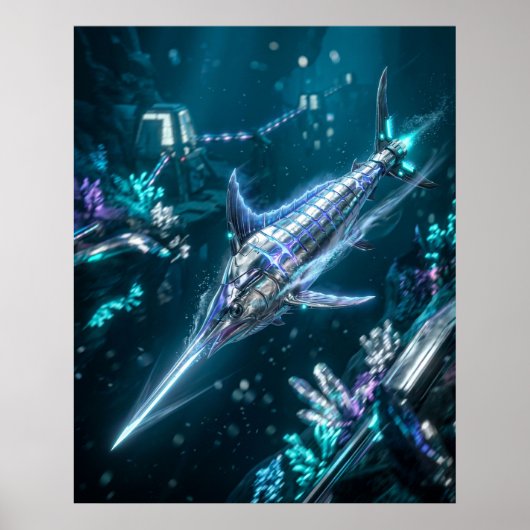Neon Schwertfisch Geschwindigkeit Strömung Poster (Vorne)