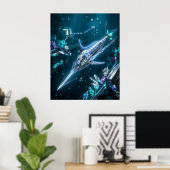 Neon Schwertfisch Geschwindigkeit Strömung Poster (Heimbüro)