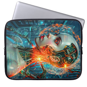 Neon-Sci-Fi-Cyborg-Frau Cyberpunk-Tech Laptopschutzhülle