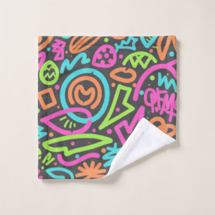 Neon Scribble Splash Handtuch - Lebhafter Retro Po Badhandtuch Set