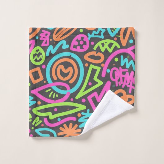 Neon Scribble Splash Handtuch - Lebhafter Retro Po Badhandtuch Set (Waschlappen)