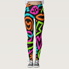 Neon Scribble Splash Leggings - Retro Pop Vibes