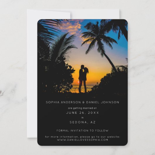 Neon Script-Foto Hochzeit speichern Save The Date (Rückseite)