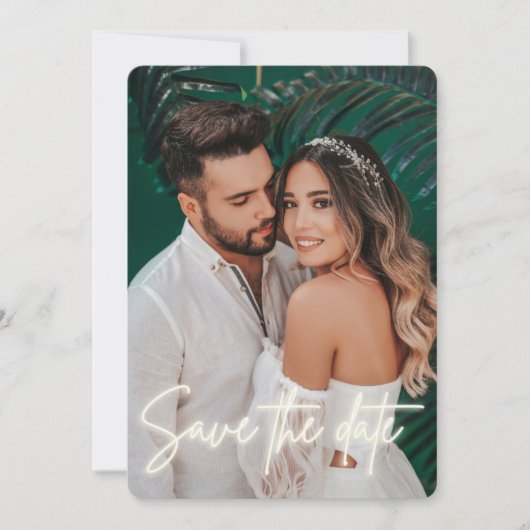 Neon Script-Foto Hochzeit speichern Save The Date (Vorderseite)