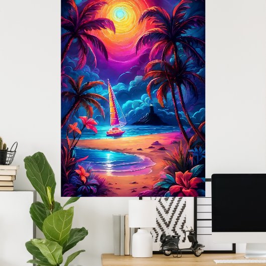 Neon Seaside Beacon 2 Poster (Heimbüro)