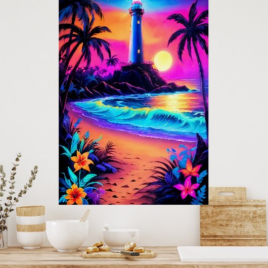 Neon Seaside Beacon 3 Poster (Küche)