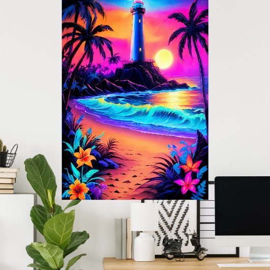 Neon Seaside Beacon 3 Poster (Heimbüro)