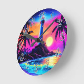 Neon Seaside Beacon 3 Runde Wanduhr (Winkel)