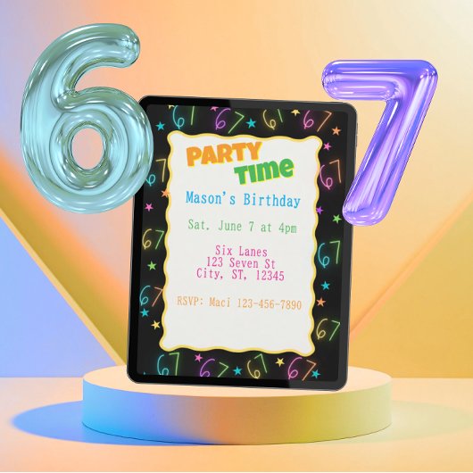 Neon Sechs Sieben Geburtstag Einladung