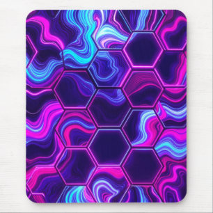 Neon-Sechseck Rosa Lila Marmor Abstraktes Muster Mousepad