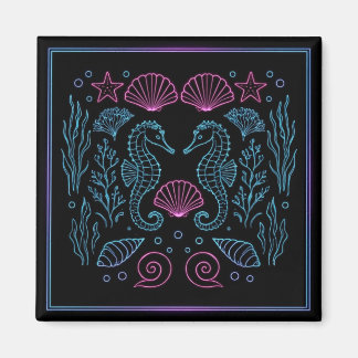 Neon-Seepferdchen Lila Muscheln nautisch Magnet