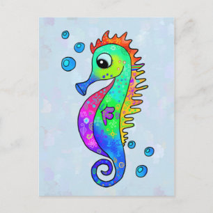 Neon Seepferdchen Postkarte