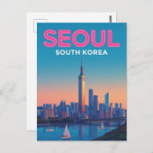 Neon Seoul Skyline Travel Postkarte (Vorne/Hinten)