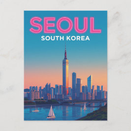 Neon Seoul Skyline Travel Postkarte