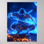 Neon Shadow Assassin - Cyberpunk Ninja in Blue Fla Poster (Vorne)
