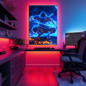 Neon Shadow Assassin - Cyberpunk Ninja in Blue Fla Poster