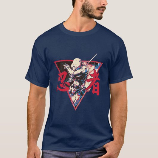 Neon Shadow Ninja - Dynamische japanische Kriegerk T-Shirt (Vorderseite)