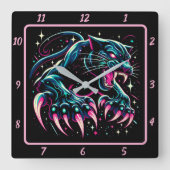 Neon Shadow Panther Timepiece Glow Quadratische Wanduhr (Vorderseite)